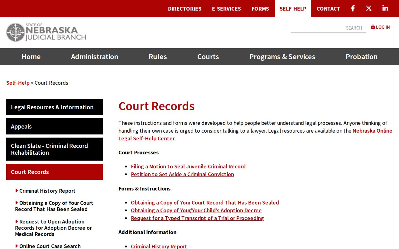 Sherman County court record search options from Nebraska Judicial Branch