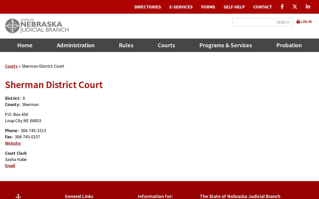 Sherman County criminal docket District Court official contact image