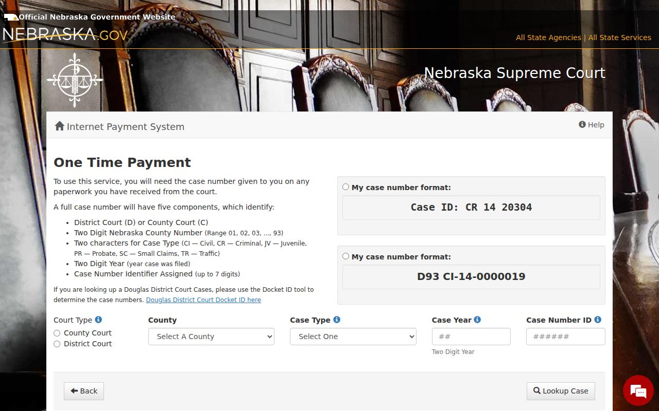Sherman County traffic ticket payment lookup fields in Nebraska ePayments