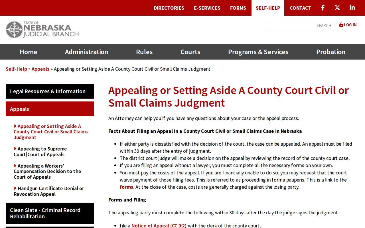 Sherman County civil docket small claims appeal instructions image