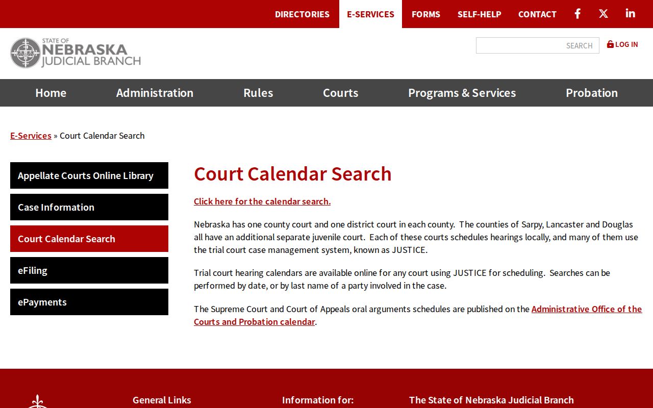 Sherman County court calendar coverage information from Nebraska Judicial Branch