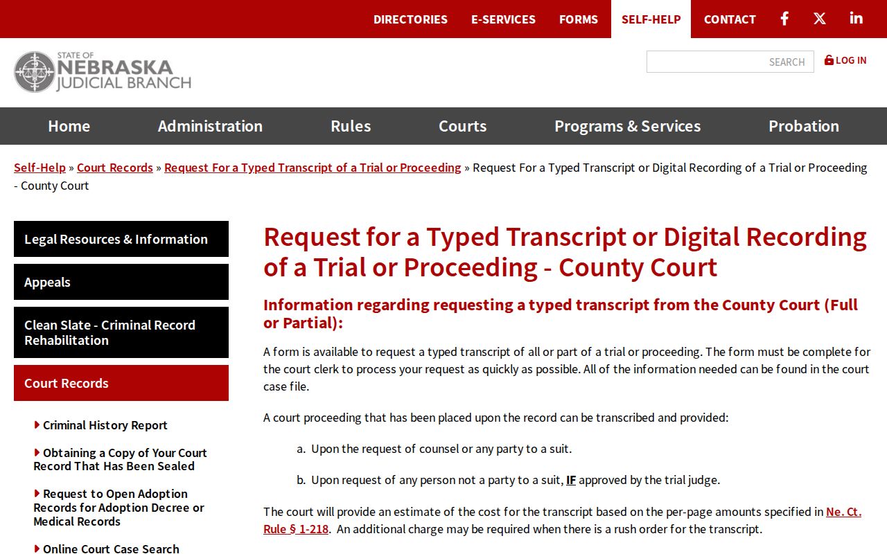 Sherman County court record transcript and digital audio request information